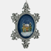 Schneeflocke mit Weihnachtsdorf Schneeflocken Zinn-Ornament (Links)