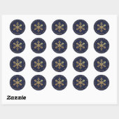 Schneeflocke Navy Blau Falsches Gold Elegantes Wei Runder Aufkleber (Blatt)