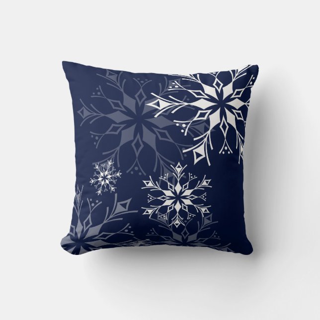 Schneeflocke - Navy Blue Kissen (Vorderseite)