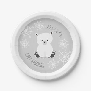 Schneeflocke neutrale graue Babydusche Pappteller