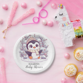 Schneeflocke Niedliche Pinguin-Babydusche Pappteller