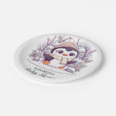 Schneeflocke Niedliche Pinguin-Babydusche Pappteller (Schrägansicht)