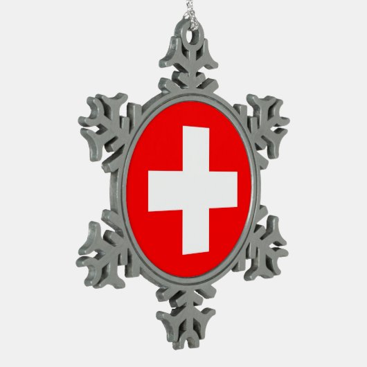 Schneeflocke Ornament mit Schweizer Flagge (Links)