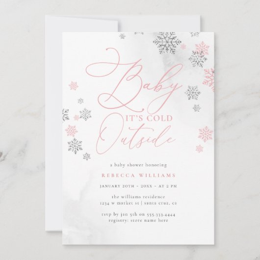 Schneeflocke Pink & Silver Glitzer Winter Baby Dus Einladung (Vorderseite)