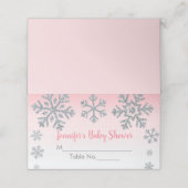 Schneeflocke Pink & Silver Winter Baby Dusche Platzkarte (Außenseite Aufgefaltet)