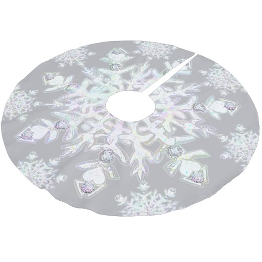 Schneeflocke Polyester Weihnachtsbaumdecke (Schrägansicht)