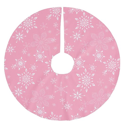 Schneeflocke-Rosa Polyester Weihnachtsbaumdecke (Vorderseite)