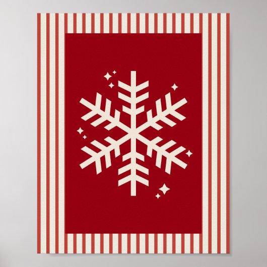 Schneeflocke Rot Gestreift Poster (Vorne)