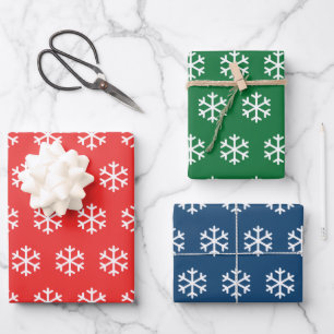Schneeflocke Rot, Grün und Blau Weihnachten Geschenkpapier Set
