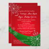 Schneeflocke Rot mit Grünen Winterhochzeit Einladung (Vorne/Hinten)