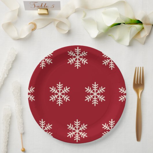 Schneeflocke Rot Pappteller (Hochzeit)