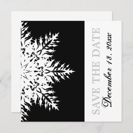 Schneeflocke Schwarz-weiße Winterhochzeit Save the Einladung (Vorne/Hinten)