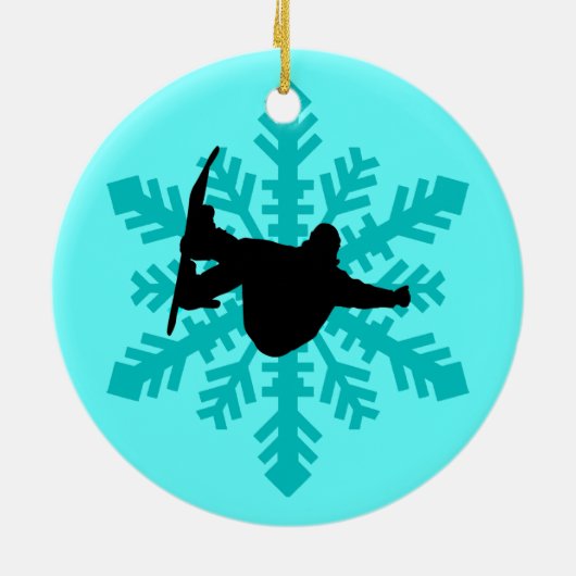 Schneeflocke-Snowboarder Keramikornament (Hinten)