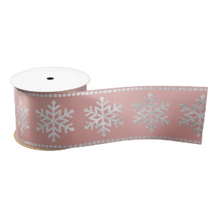 Schneeflocke-Streifen-Silber-Rosa-Rosen-Gold Satinband
