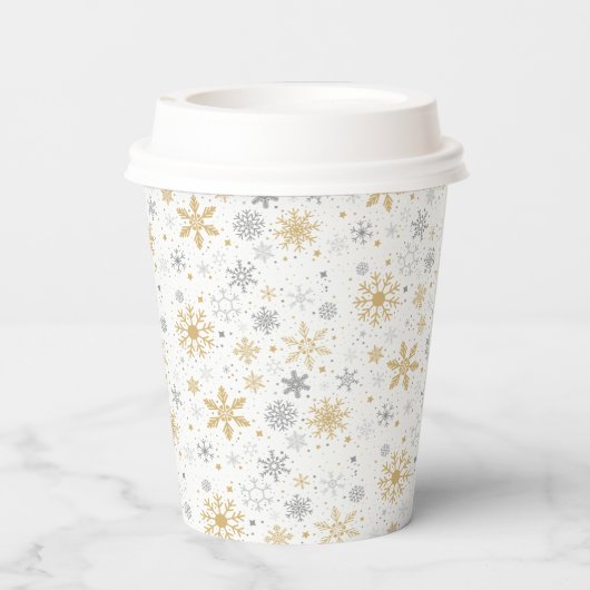 Schneeflocke und Kreislauf Nahtloses Muster Pappbecher (Rückseite)