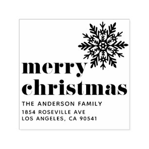 Schneeflocke und mutige Typografie Frohe Weihnacht Permastempel