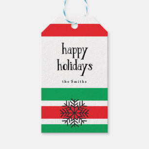 Schneeflocke und rote und grüne Feiertags-Streife Geschenkanhänger