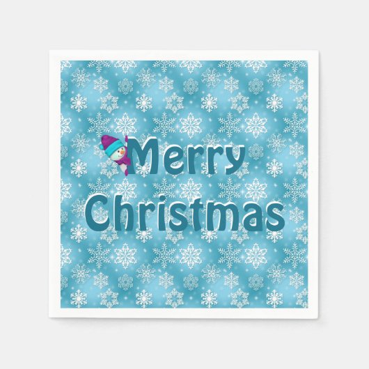 Schneeflocke und Schneemänner Serviette (Vorderseite)