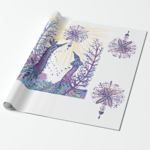 Schneeflocke und Vögel Geschenkpapier