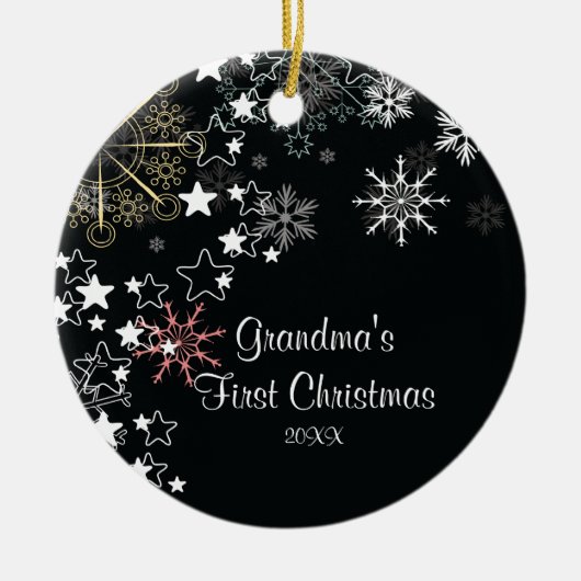 Schneeflocke-Verzierung der Großmutter erste Keramik Ornament (Vorne)