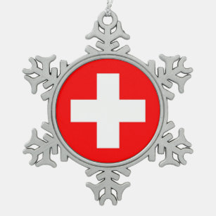 Schneeflocke-Verzierung mit die Schweiz-Flagge Schneeflocken Zinn-Ornament