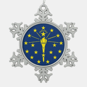 Schneeflocke-Verzierung mit Indiana-Flagge Schneeflocken Zinn-Ornament