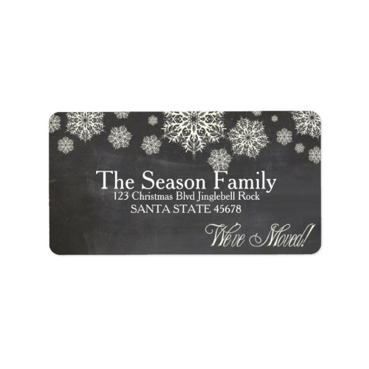 Schneeflocke "We ve move" Weihnachtslabel Adressaufkleber (Vorne)