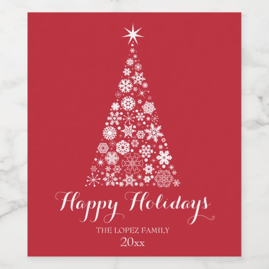 Schneeflocke, Weihnachtsbaum Weinetikett (Einzelnes Label)