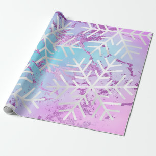 Schneeflocke-Weihnachtsfeiertags-Marmor-lila Blau Geschenkpapier