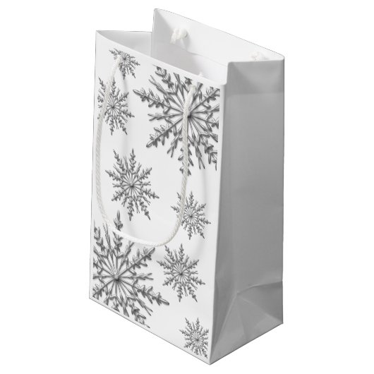 Schneeflocke-Winter-Hochzeits-Glückwünsche Kleine Geschenktüte (Rückseite Schrägansicht)