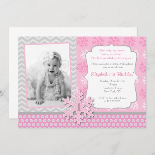 Schneeflocke-Winter Onederland Einladung (Vorne/Hinten)