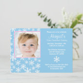 Schneeflocke-Winter Onederland Foto-Geburtstag Einladung (Stehend Vorderseite)