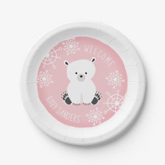 Schneeflocke Winter Pink Baby Dusche Pappteller (Vorderseite)