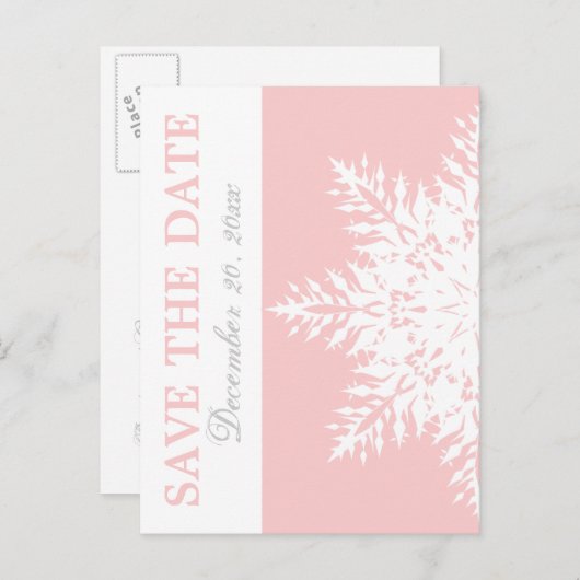 Schneeflocke Winterhochzeit Save the Date Ankündigungspostkarte (Vorne/Hinten)