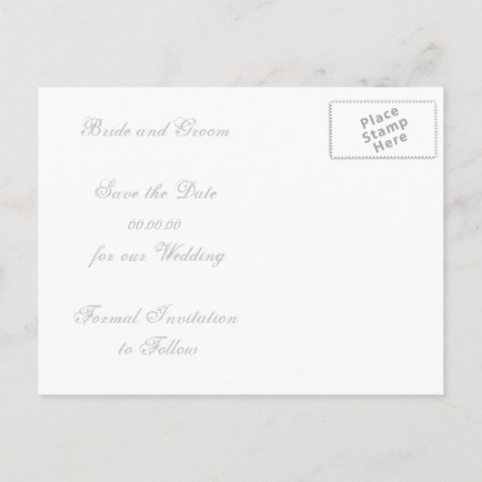 Schneeflocke Winterhochzeit Save the Date Ankündigungspostkarte (Rückseite)