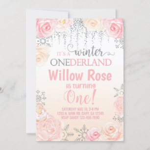 Schneeflocke Wintermädchen 1. Geburtstag einladen. Einladung