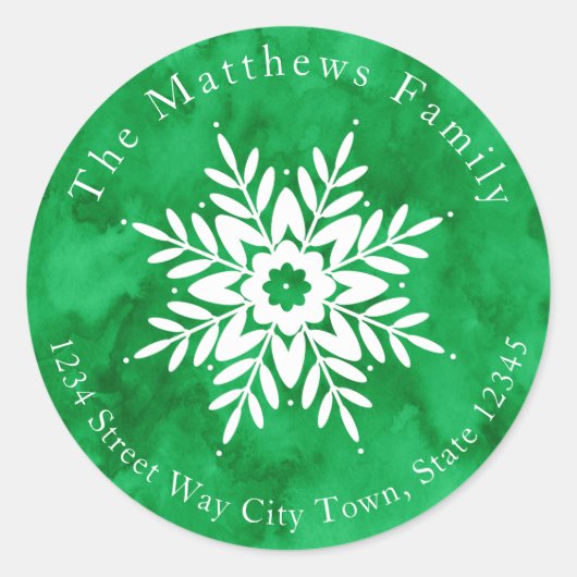 Schneeflocke Zeichne 2 mit grünen Aquarelletikette Runder Aufkleber (Vorderseite)