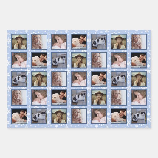 Schneeflocken 15 Custom Family Foto Collage 3 Farb Geschenkpapier Set (Vorderseite 3)