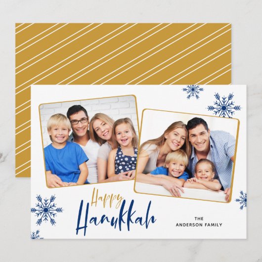 Schneeflocken 2 Fotos Happy Hanukkah Feiertagskarte (Vorne/Hinten)