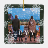 Schneeflocken 2 Fotos personalisiert grün Keramikornament (Rückseite)