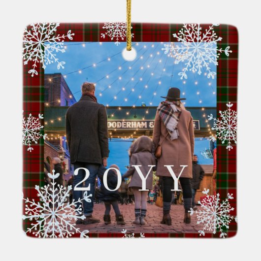 Schneeflocken 2 Fotos personalisiert Keramikornament (Rückseite)