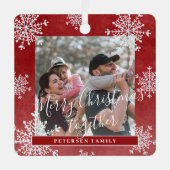 Schneeflocken 2 Fotos personalisiert Ornament Aus Metall (Vorderseite)