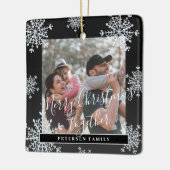 Schneeflocken 2 Fotos personalisiert Schwarz-weiß Keramikornament (Links)