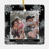 Schneeflocken 2 Fotos personalisiert Schwarz-weiß Keramikornament (Vorderseite)