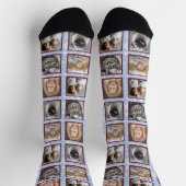 Schneeflocken 5 Custom Family Foto Collage Blue Ea Socken (Oben)