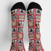 Schneeflocken 5 Custom Family Foto Collage Rot lei Socken (Oben)