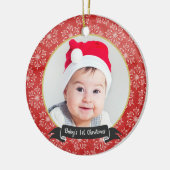 Schneeflocken am Roten Foto Keramikornament (Links)