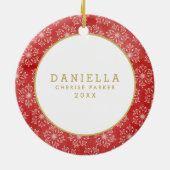 Schneeflocken am Roten Foto Keramikornament (Hinten)