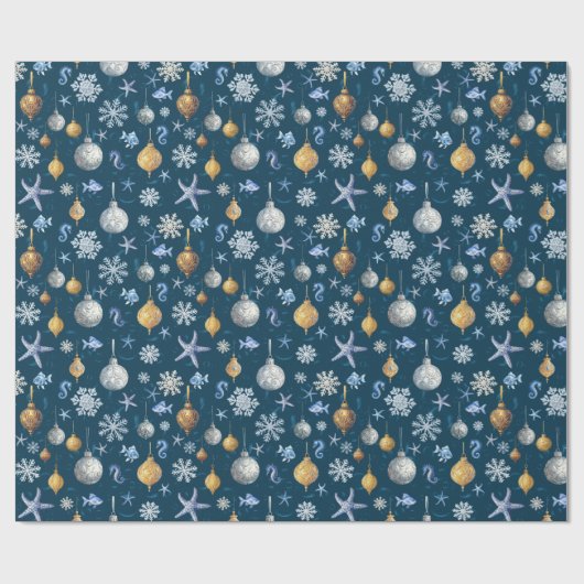 Schneeflocken an der Küste und nautische Elemente Geschenkpapier (Flach)