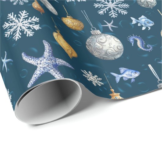 Schneeflocken an der Küste und nautische Elemente Geschenkpapier (Rolleneckpunkt)
